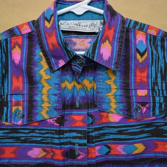 Adobe Rose Colorful Aztec/Tribal Print Western Button-Up Shirt – Size 5 - Picture 2 of 6